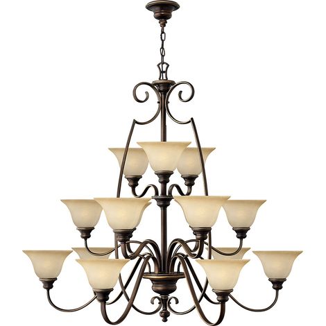 Elstead Cello - Lustre à 15 ampoules, bronze antique, avec abat-jour en verre (1/5)