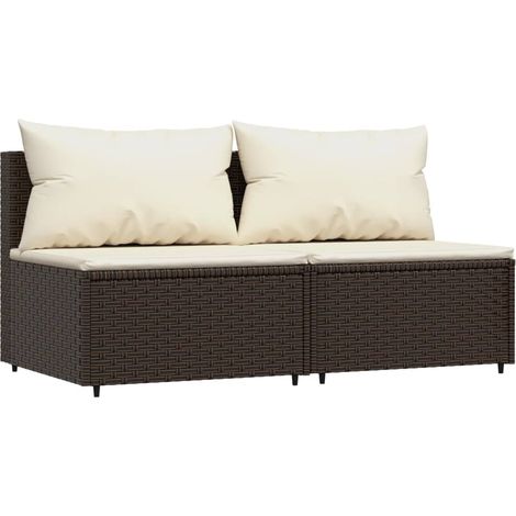 Canapés centraux de jardin coussins 2pcs marron résine tressée (1/5)