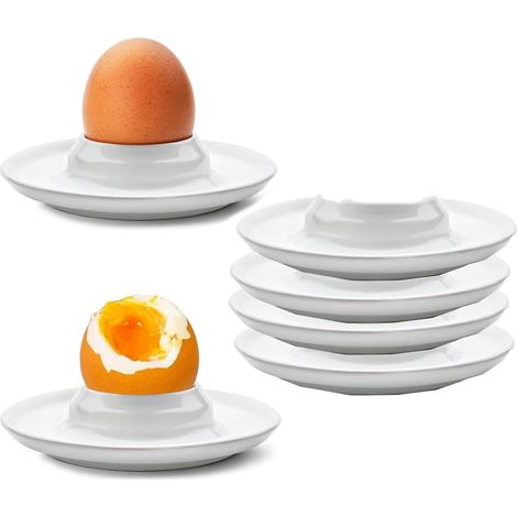 6 PCS Support oeuf a la Coque Porteoeufs Doux et Durs Coquetiers Support d'oeufs en Plastique Blanc Plateau d'oeufs pour oeufs durs et durs allant au microondes et au lavevaisselle (1/5)
