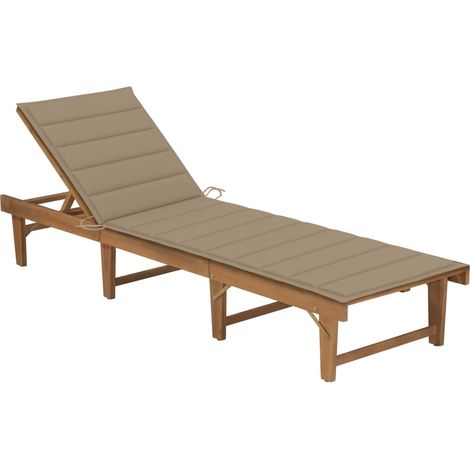 Transat chaise longue bain de soleil lit de jardin terrasse meuble d'extérieur pliable avec coussin bois d'acacia solide (1/5)