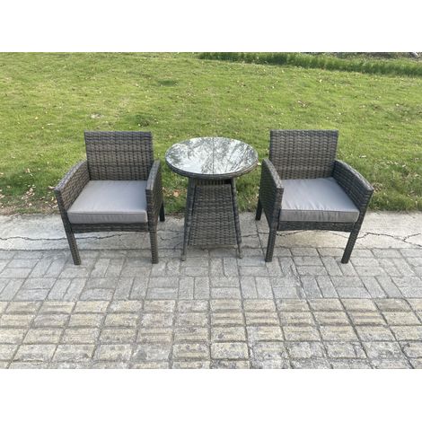 Fimous Wicker PE Outdoor Rattan Garden Furniture Arm Chair And Table Dining Sets 2 Seater Small Round Table Dark Grey Mixed (1/5)