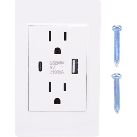 Prise murale avec port USB et port de type C, prise électrique ignifuge PC 15A pour la maison, prise US blanche (1/5)