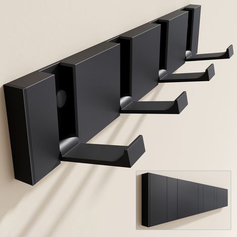 doporro Garderobenhaken Wand Moderne,Wandgarderoben aus Aluminium Garderobenleiste klappbar kleiderhaken mit 4 Beweglichen Haken,wandhaken Schwarz