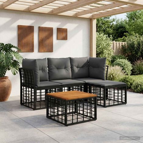 vidaXL Conjunto de sofás de exterior 5 uds. Negro y Gris oscuro (1/5)