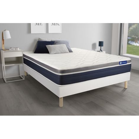 Ensemble ACTILATEX CONFORT Matelas Latex+mémoire de forme 160x200 cm Maxi épaisseur 7zones de confort + sommier KIT blanc (1/5)