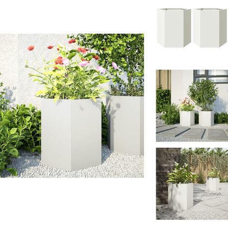 Garten-Pflanzgefäße 2 Stück Weiß Sechseckig 46x40x45 Stahl - Pflanzkübel - Pflanzgefäß - Hochbeet - Blumenkasten (1/5)