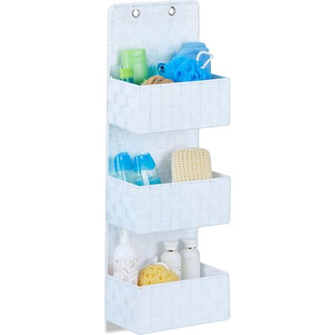 Relaxdays Cesta Colgante Organizadora para Puerta, Plástico, Blanco, 75 x 25 x 15 cm