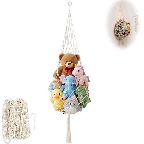 Étagère de rangement pour peluches - Hamac pour peluches - Présentoir suspendu en filet - Blanc - Sacs en filet pour jouets - Support mural pour sacs de rangement de jouets - Hamac pour peluches - Éta (1/5)