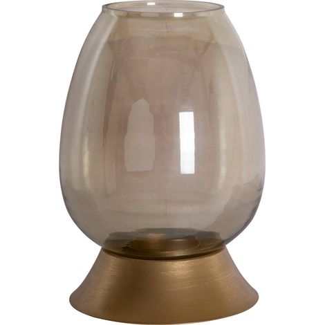 Photophore doré raffiné avec verre soufflé et base ajourée - doré verre transparent ambré