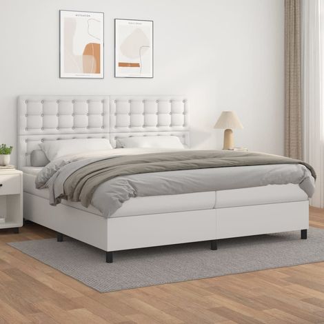 Sommier à lattes de lit avec matelas Blanc 200x200cm Similicuir (1/5)