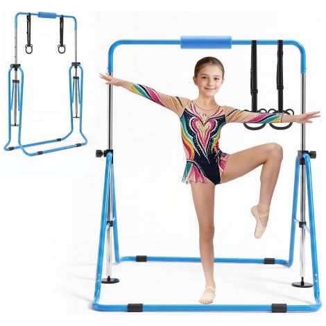 Barra de Gimnasia Plegable Capacidad de 63,5 kg, Barra Horizontal Altura Ajustable de 5 Niveles 914 a 1321 mm, Equipo de Entrenamiento en Casa, Estructura Estable, 150 x 108 x 135 cm, Azul