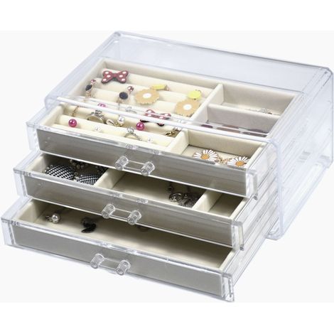 Caja de joyería, organizador de joyas de 3 niveles, organizador de joyas para mujeres y niñas para anillos, pendientes, collares y regalos. (1/5)
