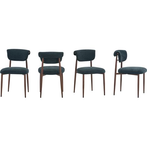 CAIziEnsemble de 4 chaises de salle à manger en lin, chaises de cuisine rembourrées sans accoudoirs, chaises modernes avec dossiers incurvés