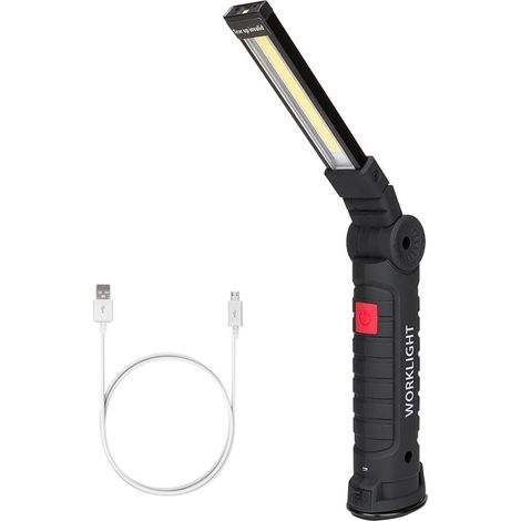 Lampe de Travail Rechargeable Lampe Atelier COB Torche Lampe de Poche avec Base Magnétique 5 Modes Lumière Blanche/Rouge Camping Lampe pour Garage, Camping, d'urgence, etc (Grand, 1 Pièce) (1/5)