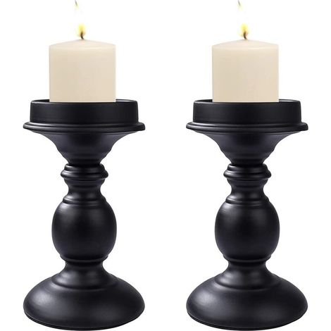 SHINING HOUSE Bougeoirs Pilier en Noir Candlestick, 2 Pièces Chandelier Rétro Ornement de Table Mariage, Centres Dîner Table de Décoration pour Fêtes, Noël,(bougie non incluse),Halloween (1/5)