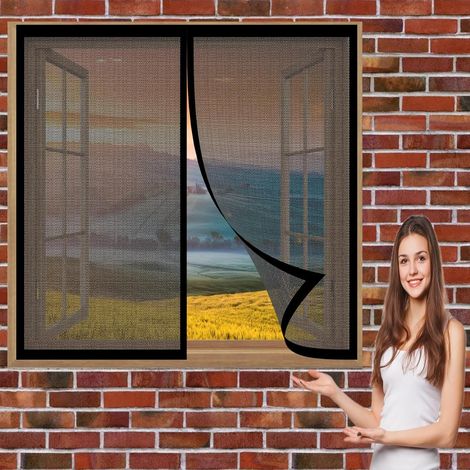 Moustiquaire de Fenêtre Magnétique 116 x 136 cm Moustiquaire Porte Rideau Installation Simple Rideau Maille Rideau pour Baie Vitree, Noir (1/5)