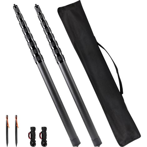 Lot de 2 Poteaux de Tente Télescopiques en Fibre de Carbone - 3 m Réglables Poteaux de Bâche, Mât de Bâche Télescopique Légers et Solides, pour Le Camping Tente, Taps ou Voile d'ombrage (1/5)