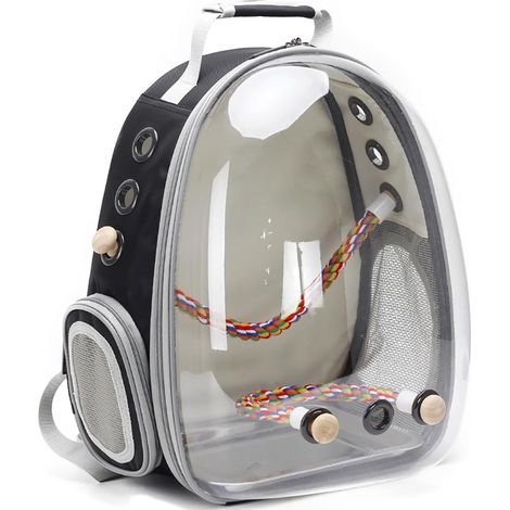 Bird Carrier Backpack with Stainless Steel Tray and Wooden Perch (1/5)
