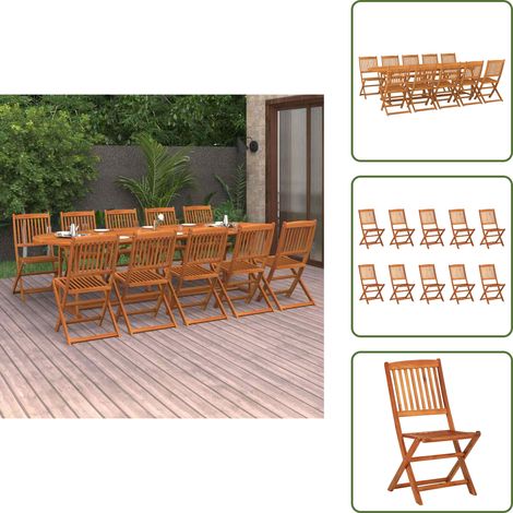 The Living Store Set comedor de jardín 11piezas madera maciza acacia 280x90x75cm - Mesa de jardín