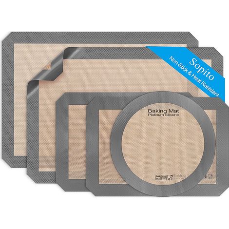 5 x Silicone Baking Mat, Non-Stick and Food-Safe, Heat Resistant up to 250°C, Oven for Biscuits, Macaroons and Baking, Grey (1/5)