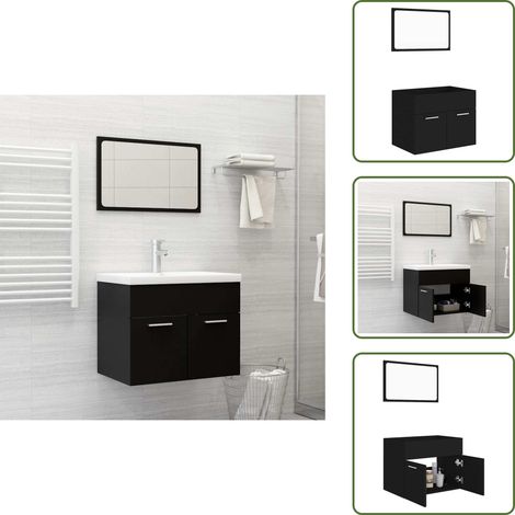 2-tlg. Badmöbel-Set Schwarz Holzwerkstoff - Badmöbel Set - Schreibtisch - Spiegelschrank - Badezimmermöbel - Wandregal