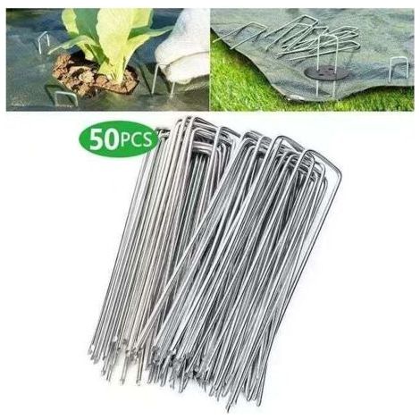 Lot de 50 piquets de fixation en acier galvanisé – Longueur 200 mm – Largeur 40 mm – Épaisseur 2,5 mm pour toile de paillage – 5 mm-INHHUB (1/4)