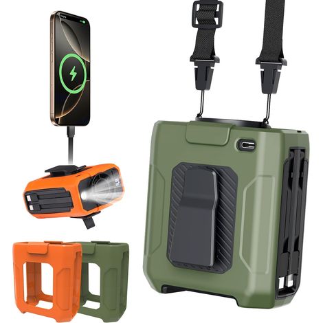 4-in-1-Hüftventilator mit 10.000 mAh mobiler Powerbank, Taillenclip-Lüfter, 5 Windgeschwindigkeiten, Hemdbodenventilator, tragbarer Hüftventilator für Outdoor-Camping und Bergsteigen