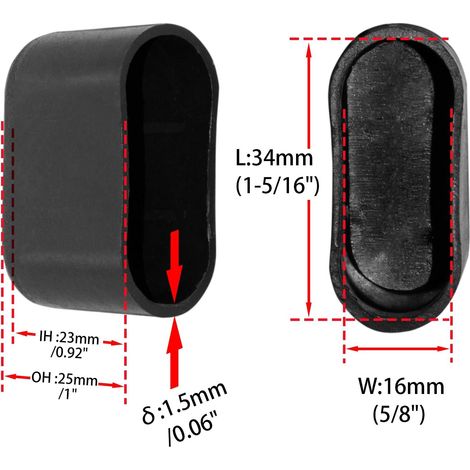 Lot de 8 - Embouts De Pieds De Chaise En Plastique Dur PP Rigide Pour Protéger Les Sols Ovales Et Rectangulaires 16 X 34 mm 5/8" X 1-11/32" - Noir (1/5)