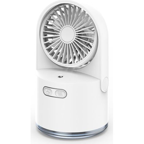 Mini ventilateur de bureau, port USB, avec fonction brumisateur, 3 vitesses de ventilation réglables et 7 couleurs de veilleuse (blanc). (1/5)