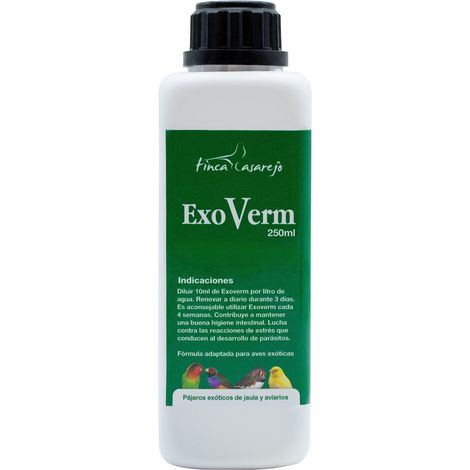ExoVerm – Complemento nutricional líquido para canarios, loros y periquitos – Apoyo digestivo y bienestar intestinal – Formato 250 ml