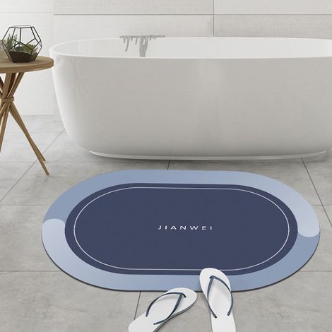 Absorbent printed colored soft diatomaceous earth floor mat, non-slip, quick-drying, suitable for bathrooms, toilets, and home use - Blue - 4060CM