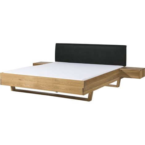 Bett mit Nachttischen Fichte 200x200x85 natur gebeizt / geölt, Kopfteil anthrazit FICHTELBERG 48