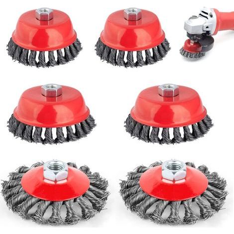 6 Pièces Brosse Metallique pour Perceuse, Brosse Metallique Meuleuse D'angle, Brosse Conique en acier Torsadé avec Filetage M14, Diamètre de 75 mm et 100 mm, pour Jardin, Polissage (1/5)