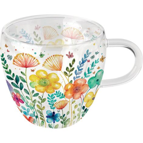 Tasse à thé en verre double paroi 200 ml - Printemps vibrant (1/2)