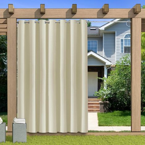 Rideau d'extérieur opaque, imperméable, résistant aux intempéries, avec œillets, brise-vue, protection solaire, pour patio, balcon, tonnelle, beige, 1 pièce, 177 x 213 cm (l x h) (1/5)