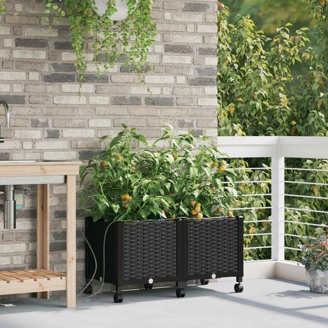 vidaXL Garten Blumenkübel mit Bewässerung und Rädern 2 Stk. Schwarz PP (1/5)