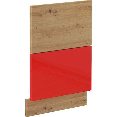 Frontblende für integrierten Geschirrspüler 45 cm Eiche Artisan + Rot Hochglanz (1/2)