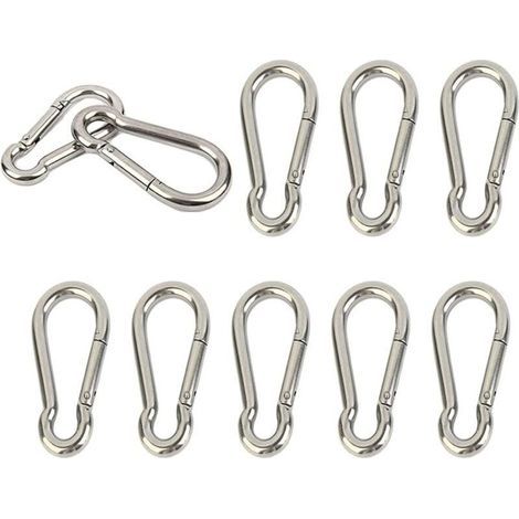 Lot de 10 mousquetons en acier inoxydable 304 très résistants à ressort M4 4 cm Petit porte-clés pour clés, balançoire, camping, pêche, hamac (1/4)