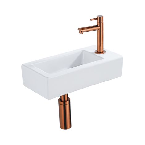 FugaFlow Efficiente Pietra Ensemble de fontaine - 37,5x18,5x9cm - céramique - trou de robinet à droite - robinet de fontaine en cuivre brossé - (1/5)