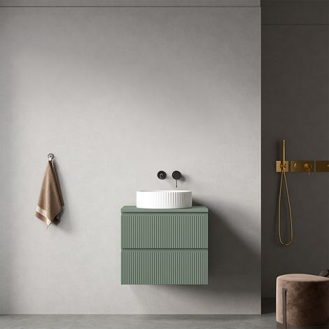 Mobile bagno sospeso cannettato 60 cm Verde Salvia per Lavabo d'appoggio Senza Specchio - Fiji Paint Top Canneté (1/4)