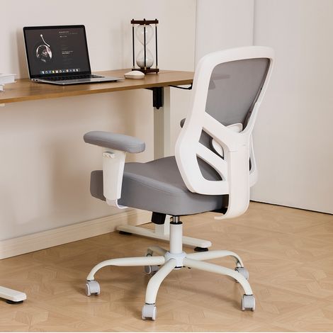 Silla de oficina ergonómica de malla gris, soporte lumbar ajustable, reposabrazos 2D, OKWISH (1/5)