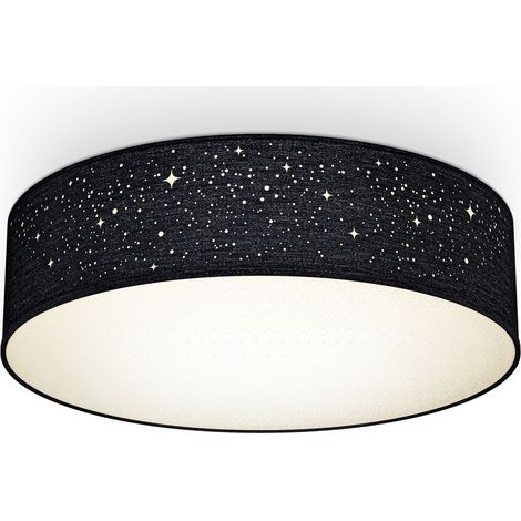 B.K.Licht Plafonnier textile effet scintillant Ø380mm rond 2xE27 max 40W lumière blanche chaude noir lampe plafond chambre enfant salon couloir (1/5)