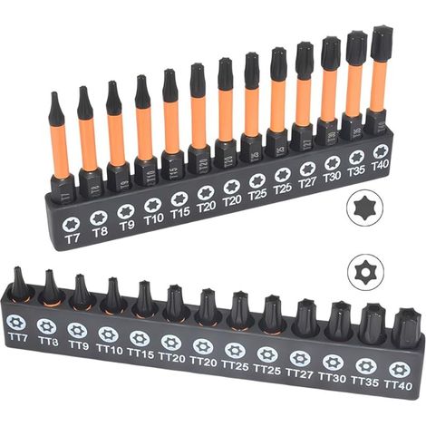 Lot de 26 embouts de tournevis Torx T7-T40, en acier magnétique S2, tige hexagonale 1/4", foret de 25 mm et 50 mm de long (1/5)