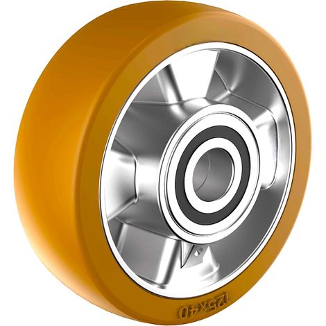 Roue polyuréthane jante aluminium 125 x 40 alésage 20 longueur de moyeu 50 mm (1/2)