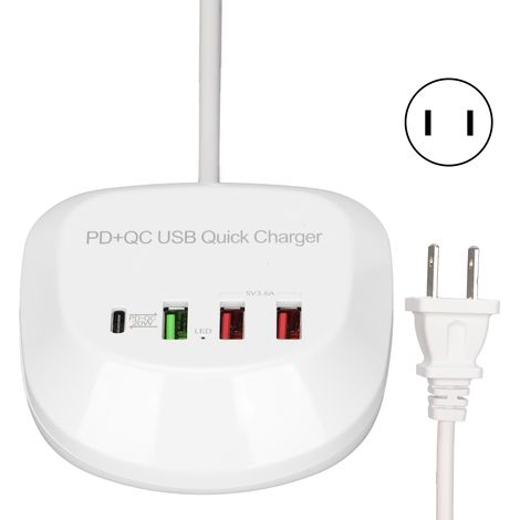 4-Port-USB-PD-QC3.0-Ladegerät mit US-Stecker, 100–240 V Schnelllade-Multifunktionssteckdosenleiste