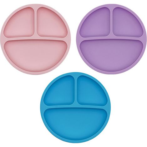 Assiette Enfant Avec Ventouse - Assiette Silicone À Compartiments - Pour Bébé Et Tout-Petits - Lot De 3 (1/5)