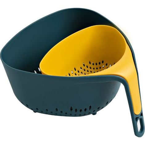 Lot de 2 passoires empilables en plastique avec poignée, panier égouttoir double couche multifonction bleu (1/4)