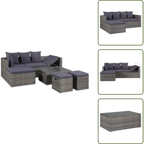 4-tlg. Garten-Lounge-Set mit Auflagen Poly Rattan Grau - Gartensofa - Lounge-Set - Outdoor Möbel - Gartenmöbel - Poolparty (1/5)