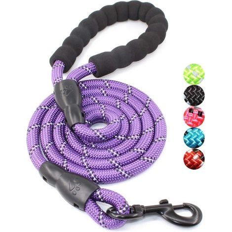 1,5m Laisse Chien,Corde Laisse pour Chien avec poignée rembourrée Souples et Fils réfléchissants en Nylon Durable Laisse de sécurité pour Tous Les Taille Chien (Violet) (1/5)
