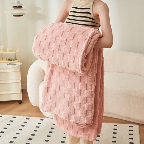 Plaid en polaire à carreaux pour canapé, 70 x 100 cm, rose. Convient aux femmes, aux hommes et aux enfants. Idéal pour décorer la chambre ou offrir. (1/3)